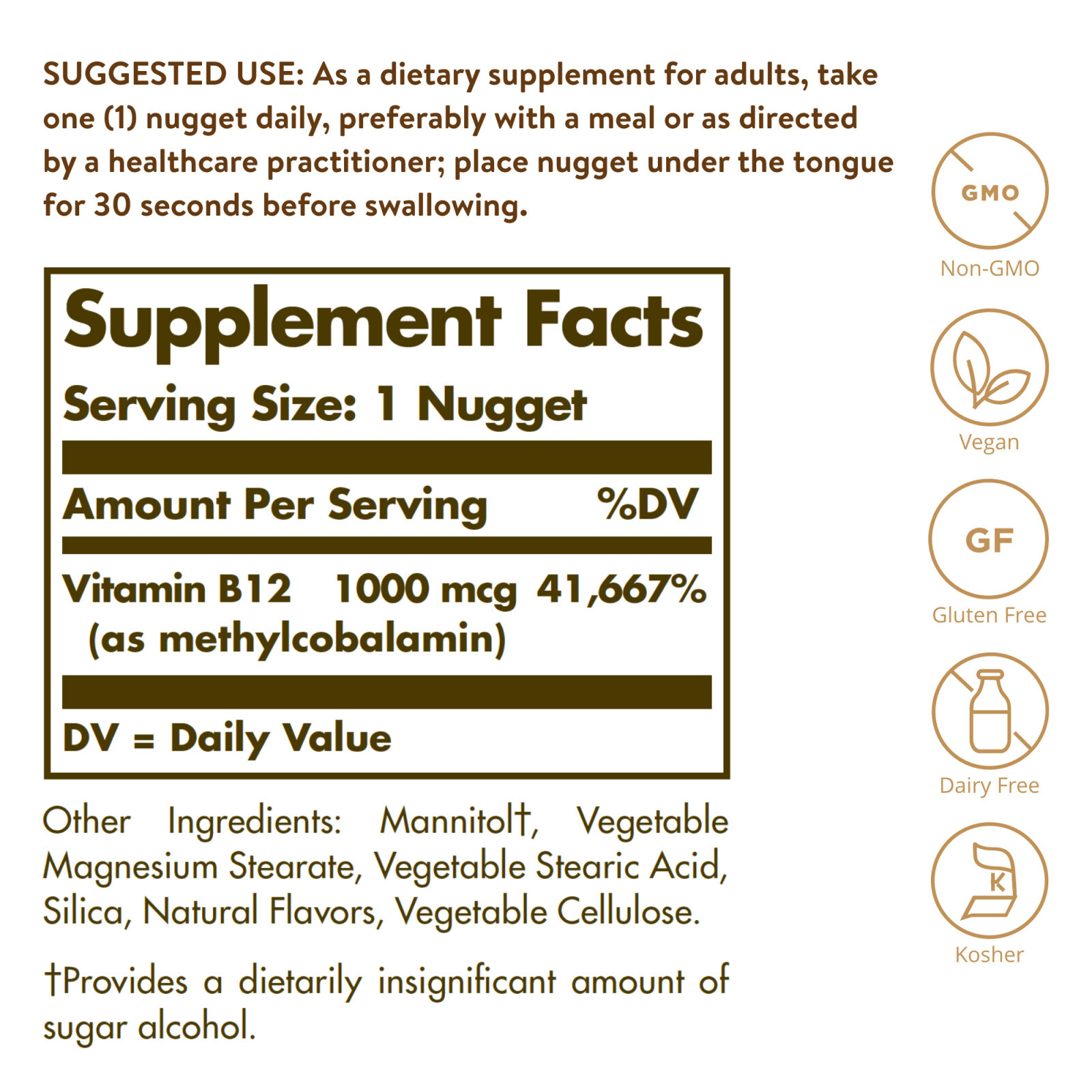 Solgar Methylcobalamin (Vitamin B12) 1000 mcg 30 Nuggets, Energy metabolism