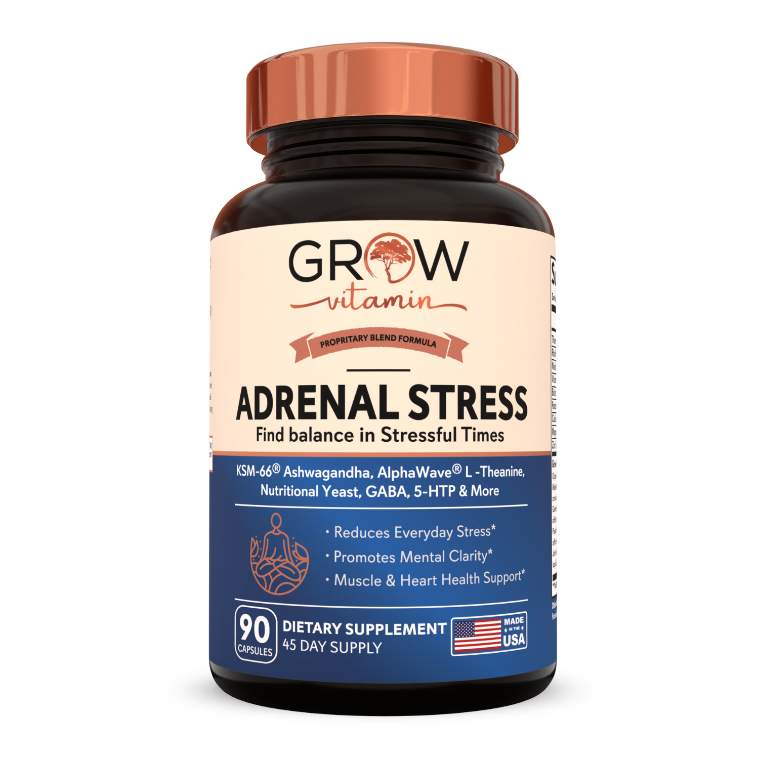 Grow Vitamin Super Adrenal Stress & Cortisol Support Formula 90 Capsules