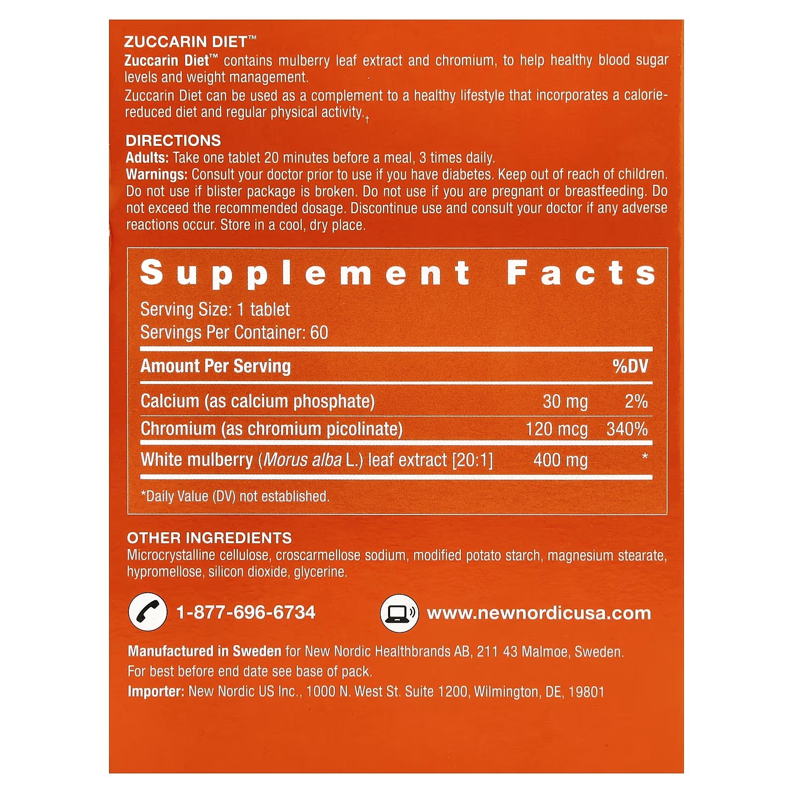 New Nordic US Inc Zuccarin Diet 60 Tablets Dairy-Free, Gluten-Free Shipped Free!