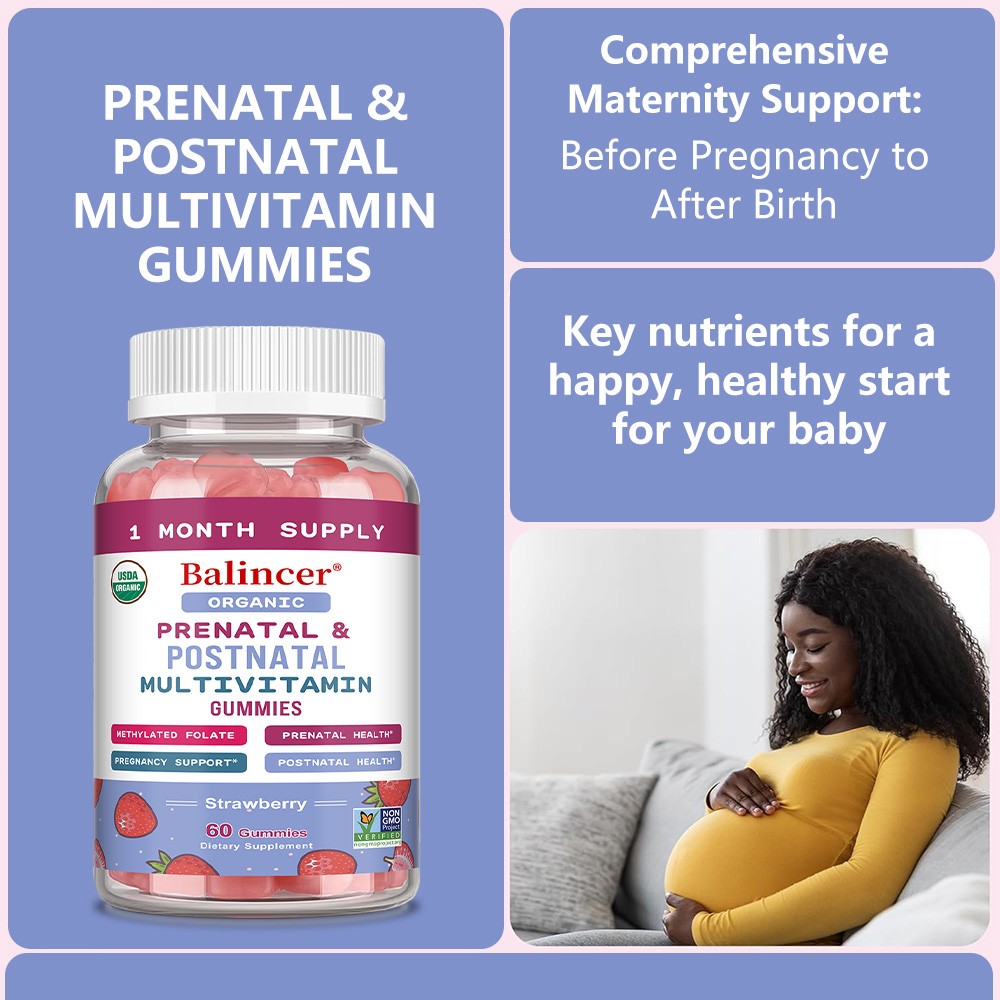 Prenatal Postnatal Multivitamin Gummies | Methyl Folate for Mom & Baby, 60 Chews