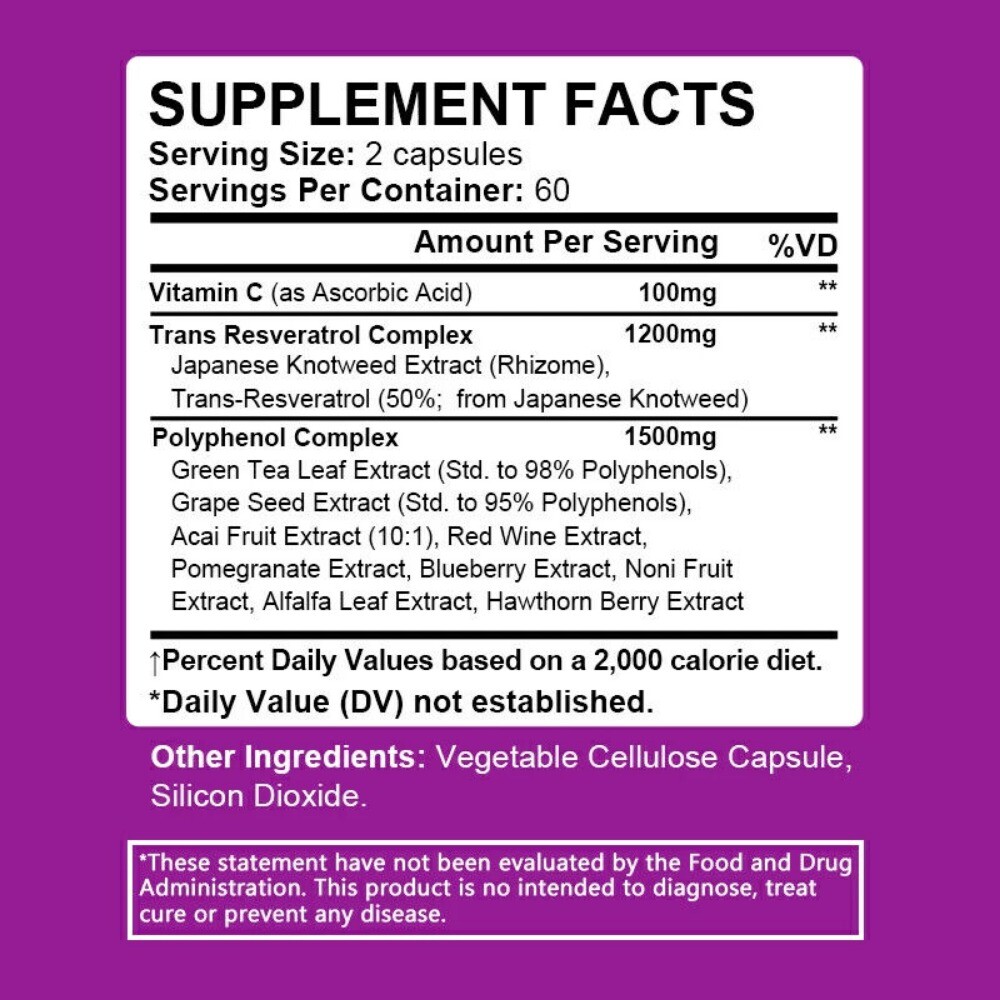 Organic Trans Resveratrol – 1200mg -Anti-Aging, Heart healthy