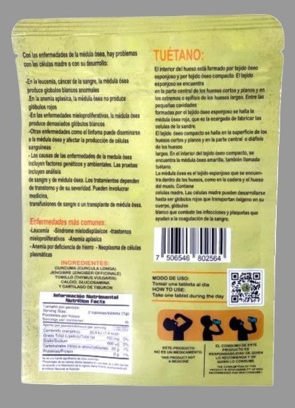 Tuetano del Hueso Bone Marrow Supplement 30 Tabs Turmeric Glucosamine Mexico