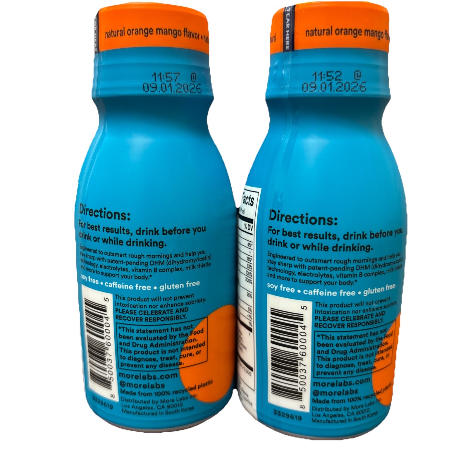 2PK More Labs, Morning Recovery Drink Supplement, Orange Mango, 3.4 OZ Exp 09/26