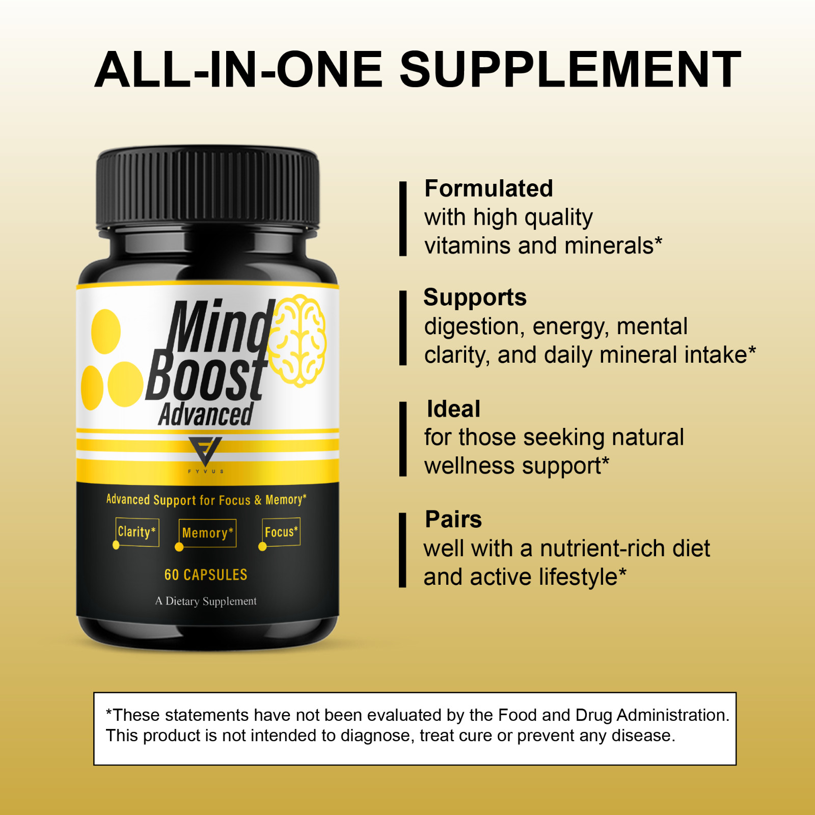 Mind Boost Advanced Premium Nootropic Pills, Mind Boost (60 Capsules)