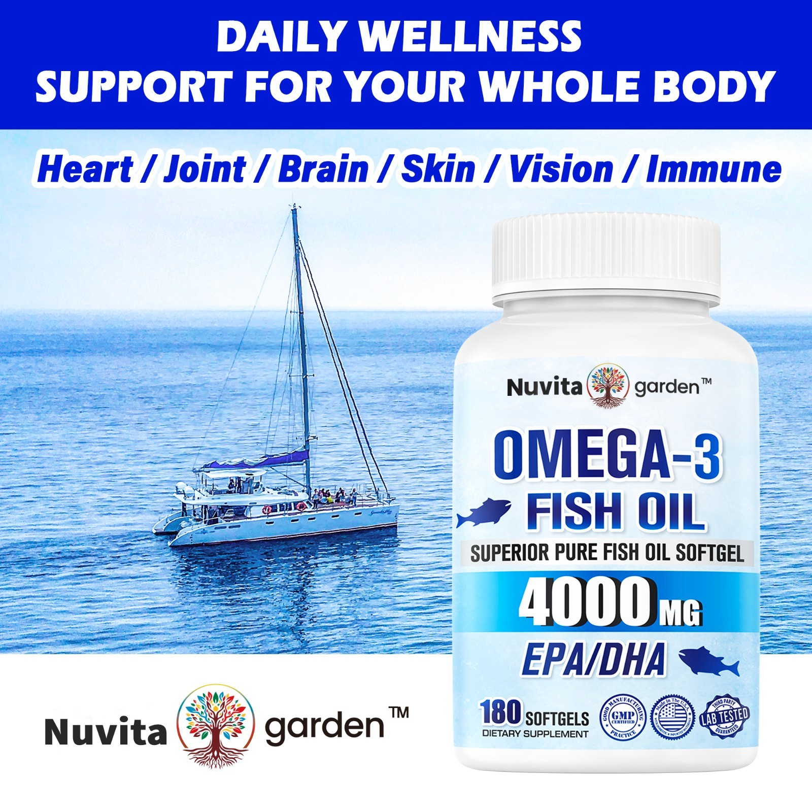 3000mg Fish Oil Softgels – Omega 3 Fish Oil Supplement – 540mg EPA + 360mg DHA