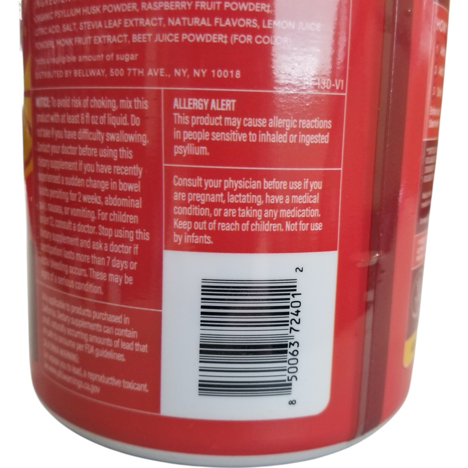 (4x) Bellway Super Fiber + Fruit Psyllium Raspberry Lemon 18oz Each Ex: 9/2026