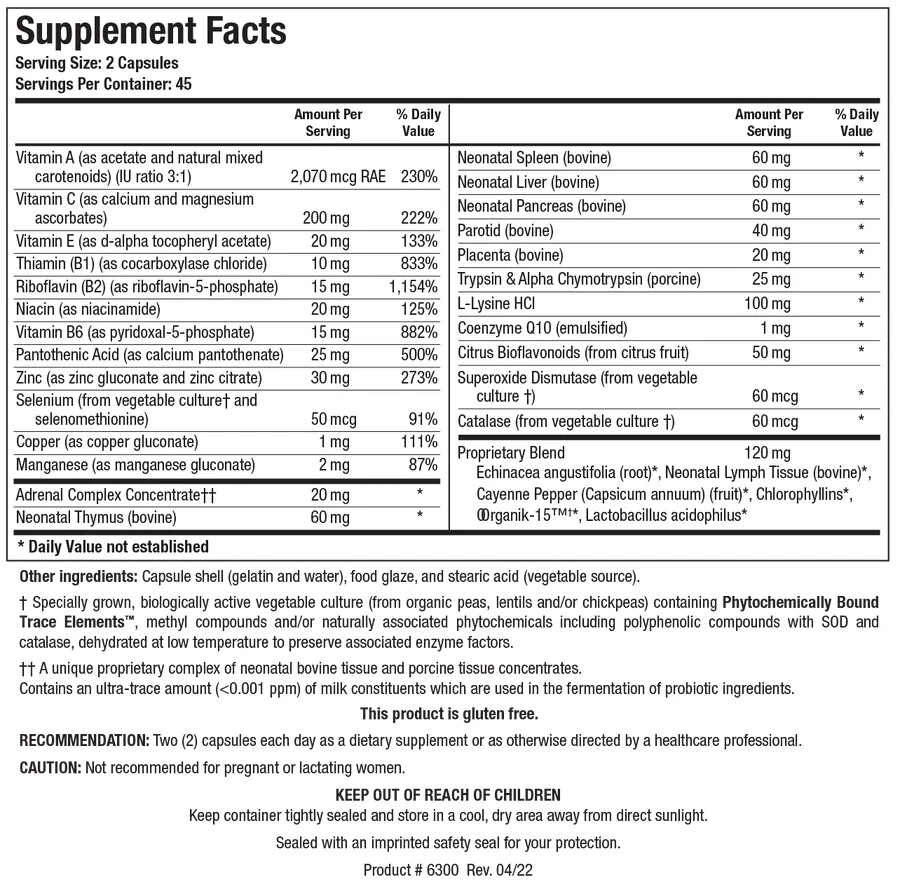 Biotics Bio-Immunozyme Forte 180 Capsules Immune Support Multivitamin EXP 06/27