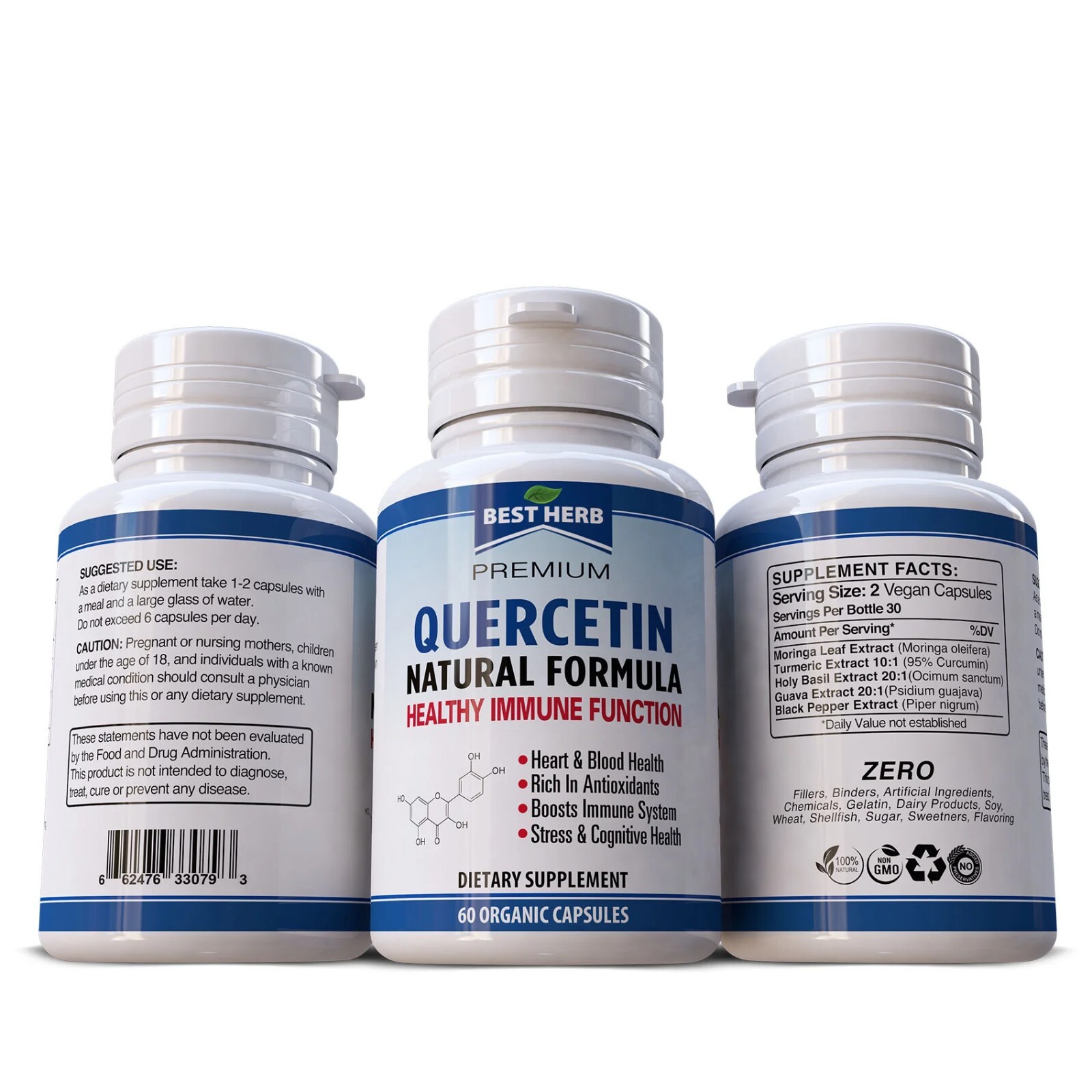 Quercetin Natural Herbal Supplement 60 Pills Immune Stress Heart Blood Support