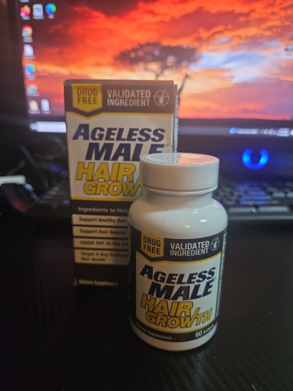 Ageless Male Hair Growth Supplement 60 Softgels Evnol Saw Palmetto Exp 09/2027