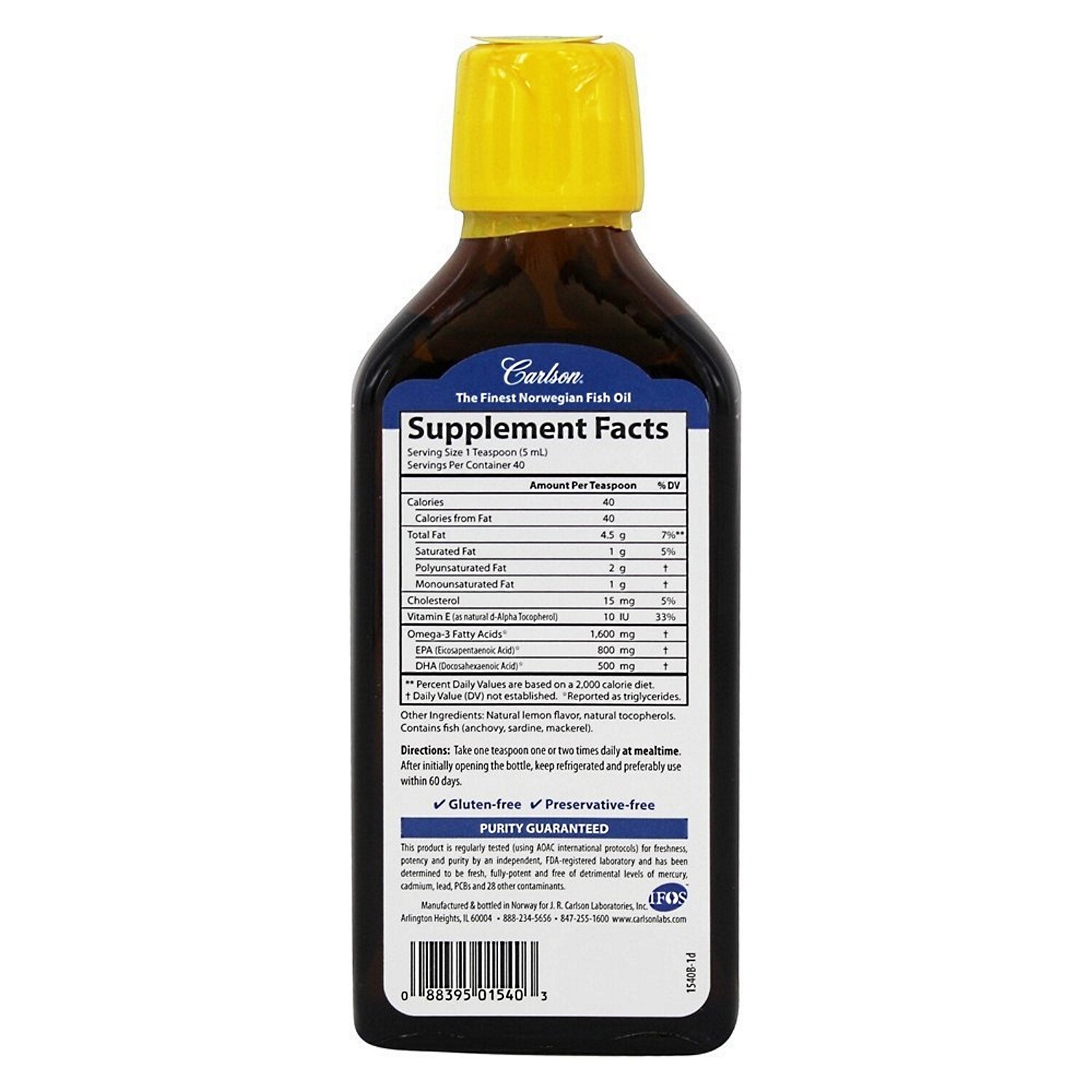 Carlson Labs Very Finest Fish Oil, Lemon, 6.7 Fluid Ounce