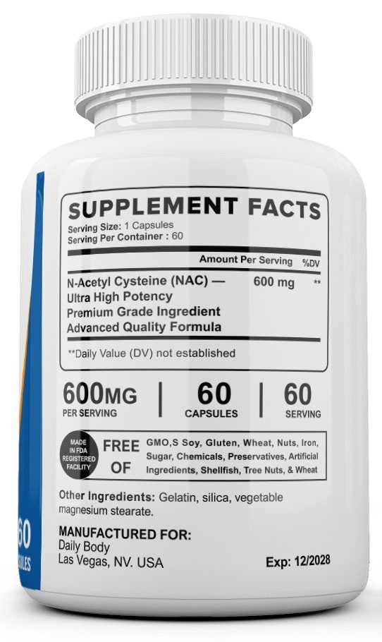 N-Acetyl L-Cysteine (NAC) 600mg, 180 Vegan Capsules Non-GMO