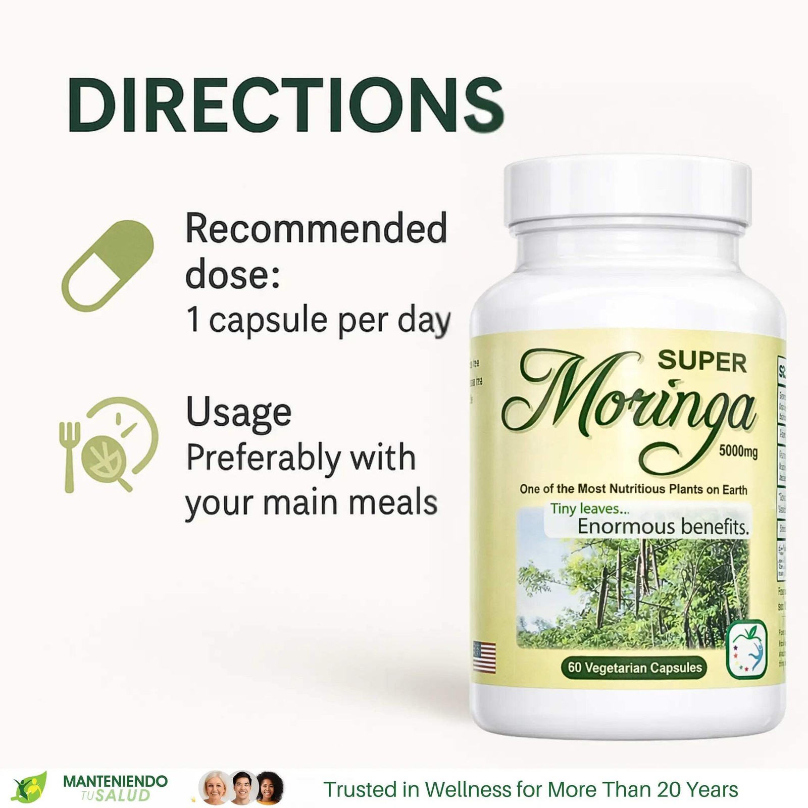 New Life Super Moringa 5000 mg, Glucose Management, 60 Capsules