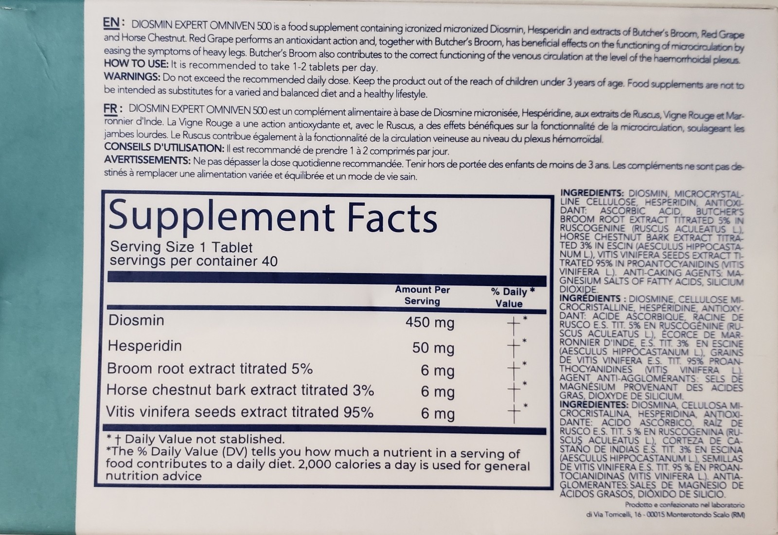 DuLac Pharma Diosmin Expert Omniven 500 Tablets 40 Blood & Circulatory Health