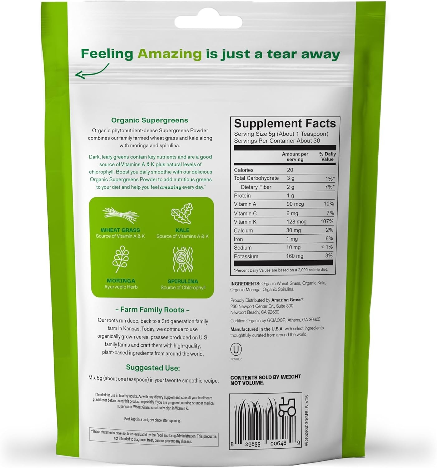 Amazing Grass Supergreen 30 Servings 5.29 oz (Pack of 3)