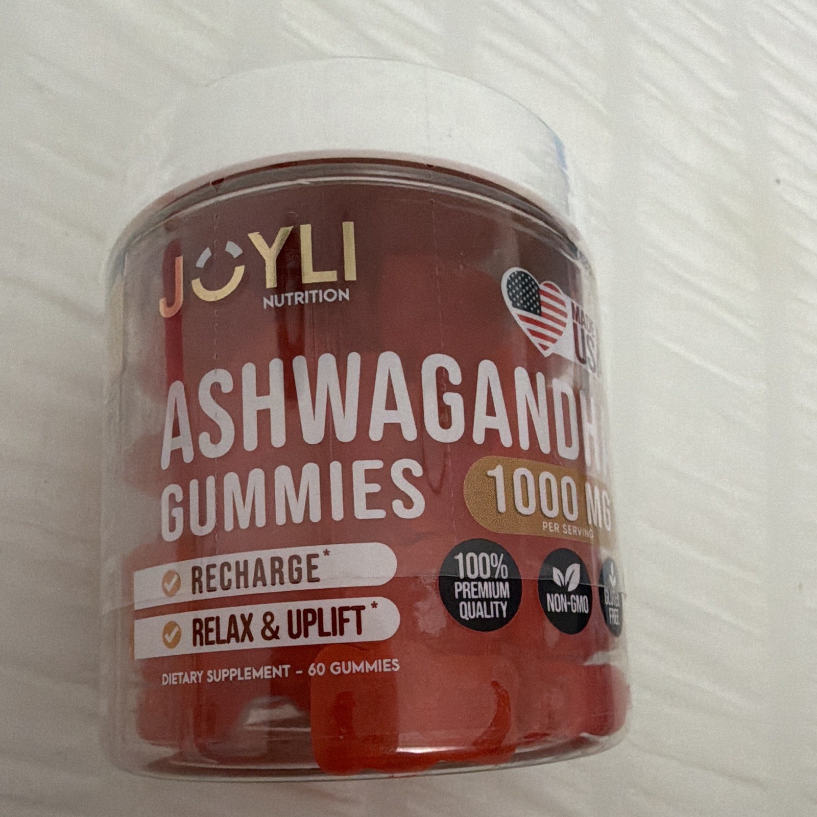 JOYLI Nutrition Ashwagandha Gummies 1000mg 60 Count Fruity Vegan Sugar-Free