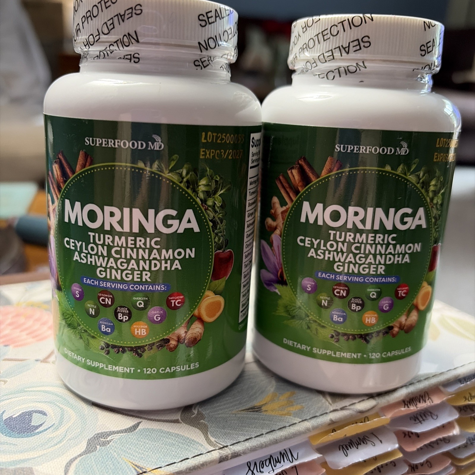 Superfood MD Moringa Supplement Turmeric Ginger Boswellia Saffron Basil 120 Caps