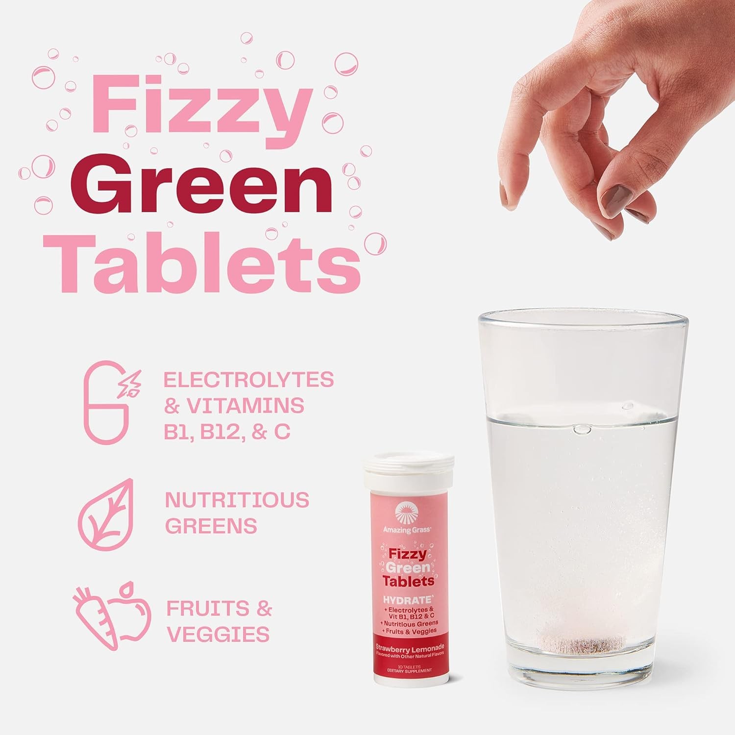 Electrolyte Tablets Fizzy Greens Water Flavoring Tablet w/ Vitamins, Hydrate