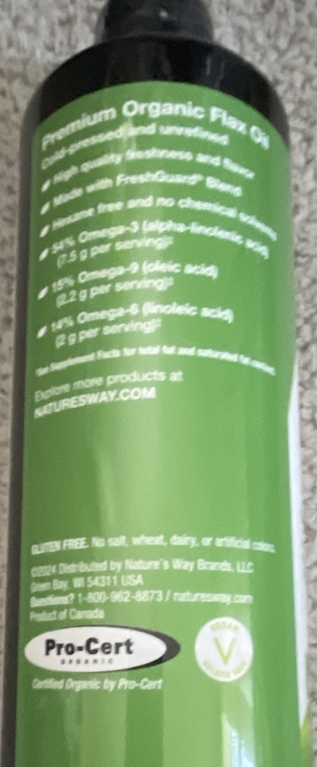 Nature’s Way Organic Flaxseed Oil Super Lignan Cold-Pressed 24 fl oz Exp 01/2027