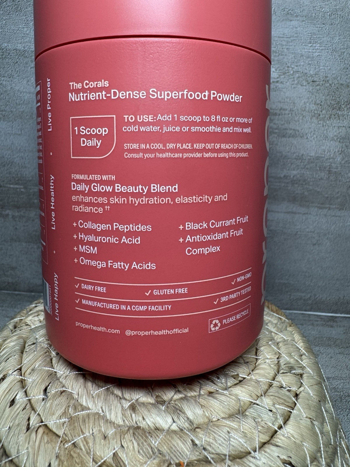 Proper Daily Glow Peach Superfood Powder 30 Servings Gluten-Free Exp 06/28/27