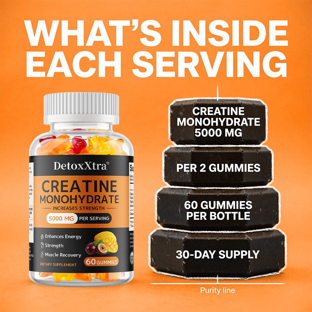 Creatine Monohydrate Gummies 5000mg Muscle Recovery Energy 60 Count