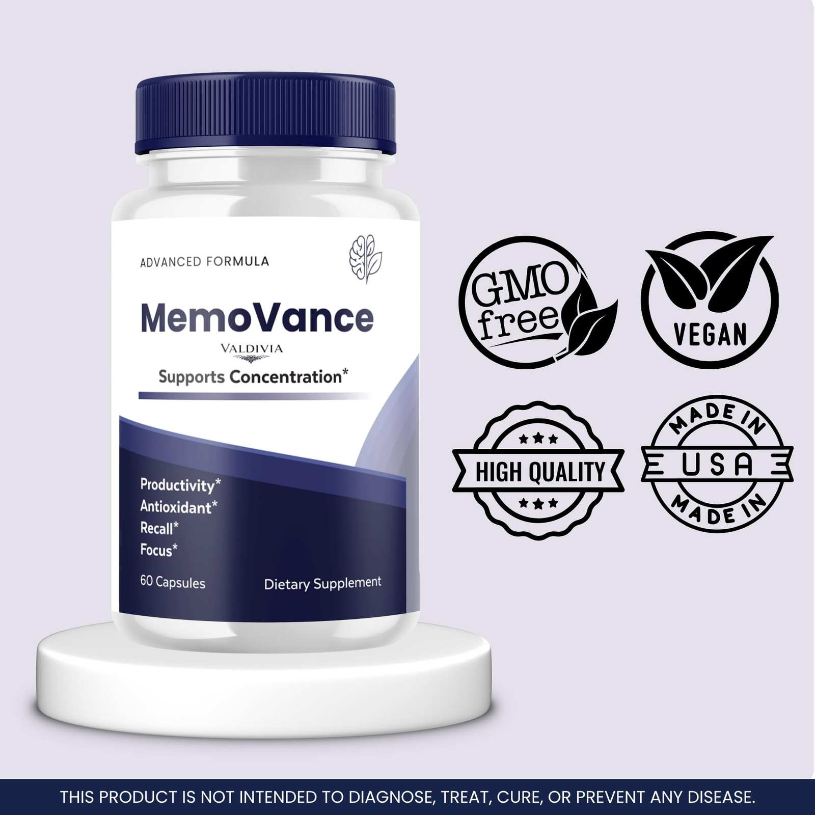 Valdivia (5 Pack) MemoVance Capsules 300 Capsules 5 Pack Brain Memory Focus Made