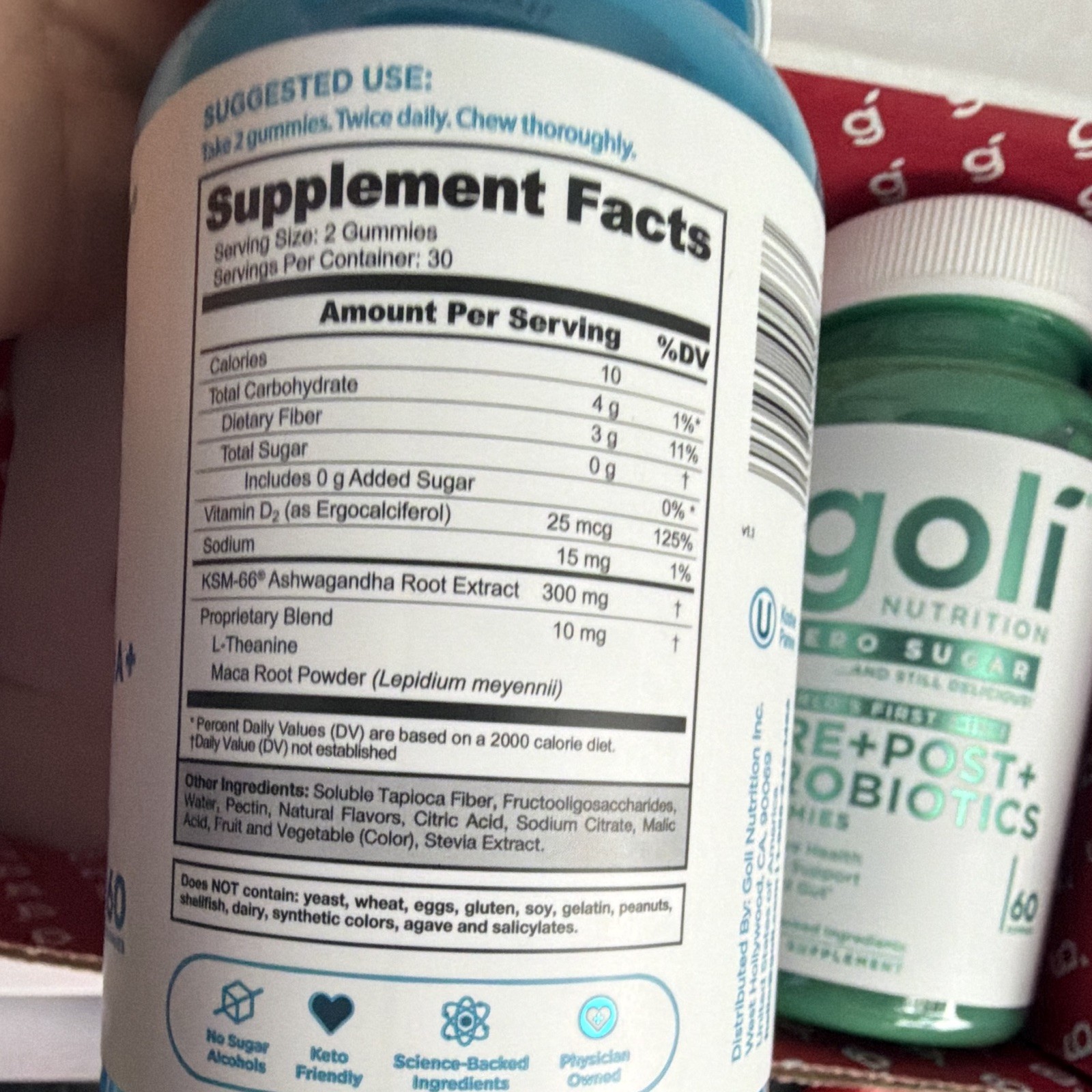 Goli Nutrition Zero Sugar Gummy Supplements 60 Ct Ashwagandha ACV Probiotic