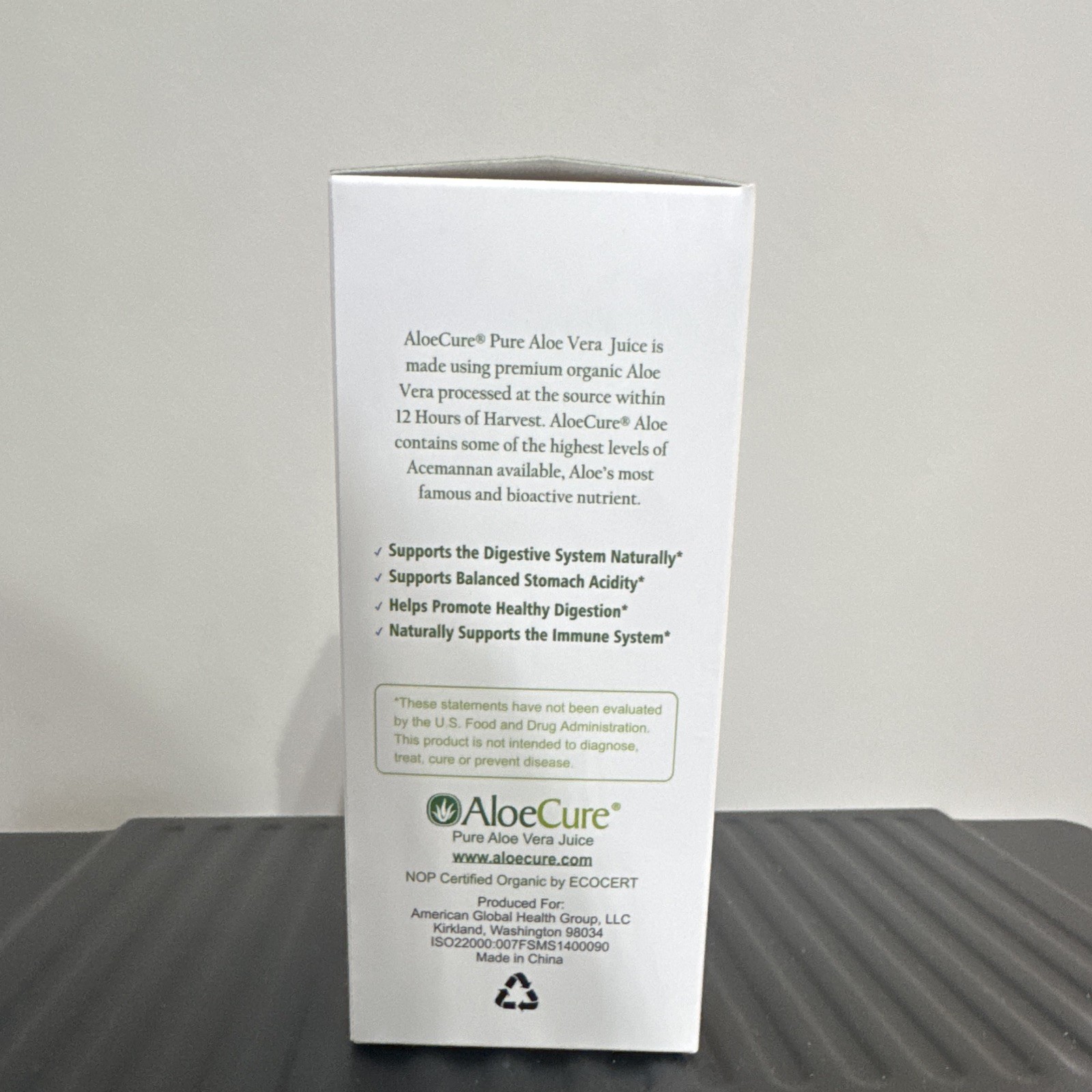 AloeCure Aloe Vera Juice Grape USDA Organic No Sugar Added Digestive 16.7oz