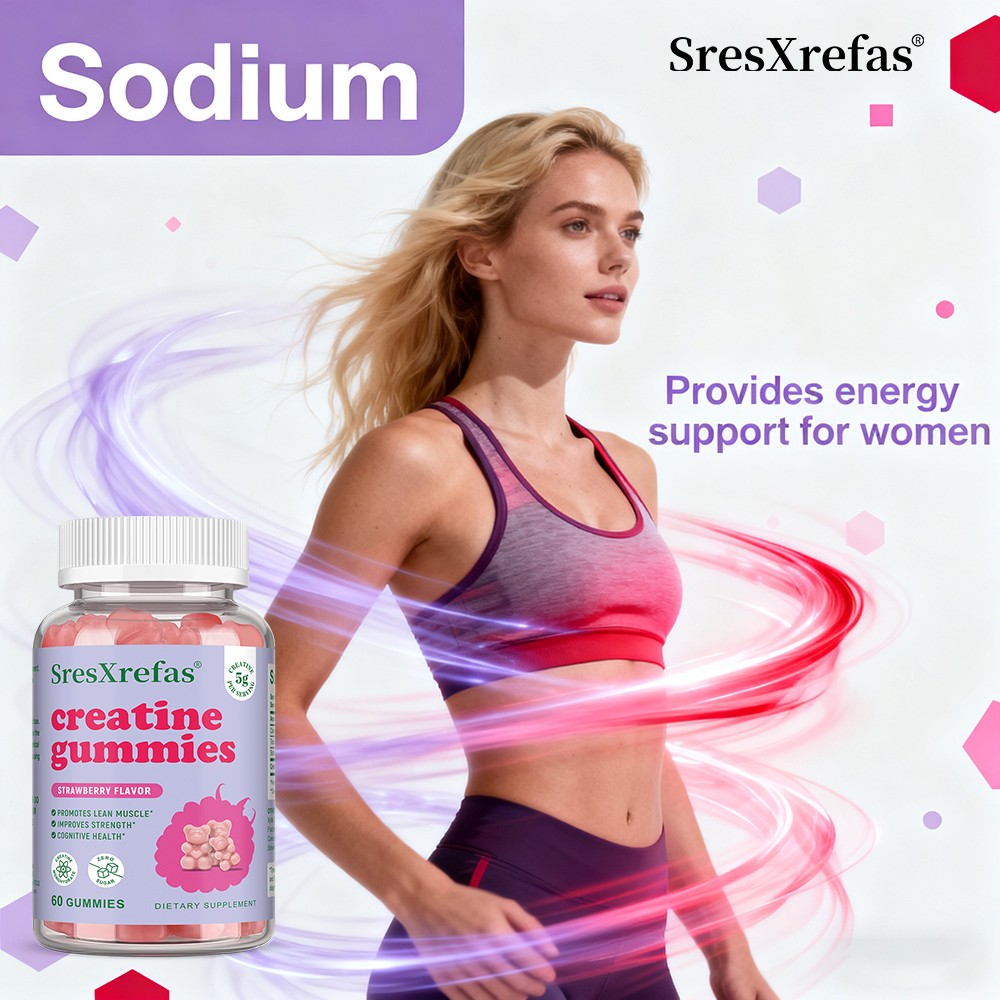 Sresxrefas Creatine 60 Gummies Improves Strength Strawberry Flavor Sugar Free