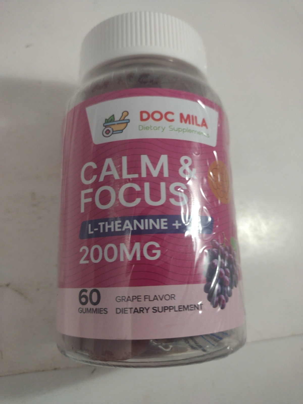 DOC MILA Calm & Focus L-Theanine + B6 Gummies 200mg Grape Flavor 60 Count. Z2