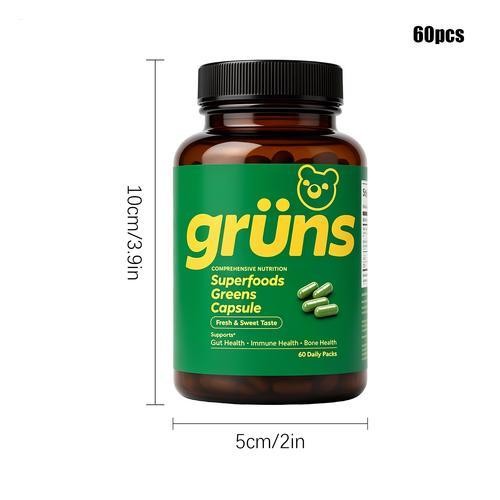 Gruns Adults Super Greens Gummies, Superfood Gummy 60 Count Exp 2027