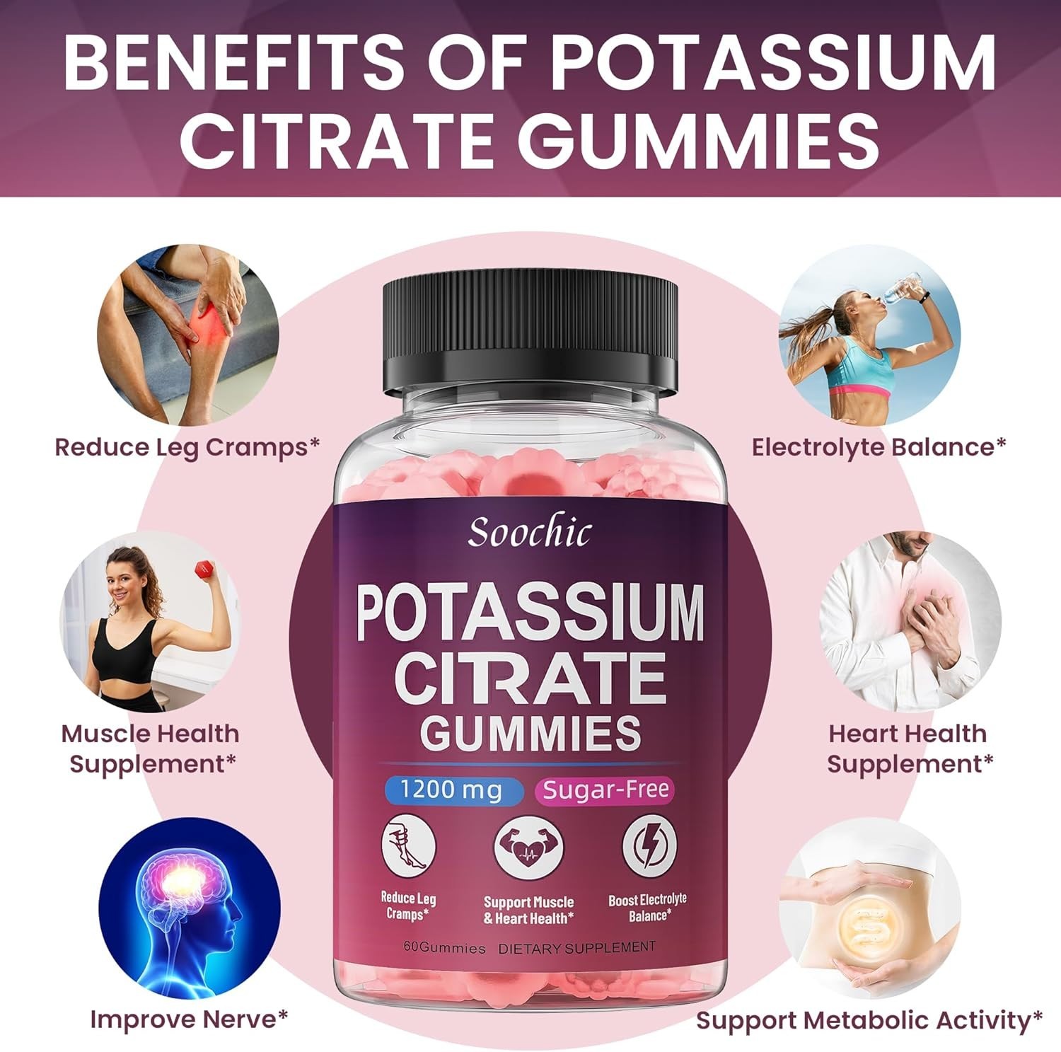 Potassium Citrate Gummies – 1200mg Chewable Potassium Men & Women (60 Count)Musc