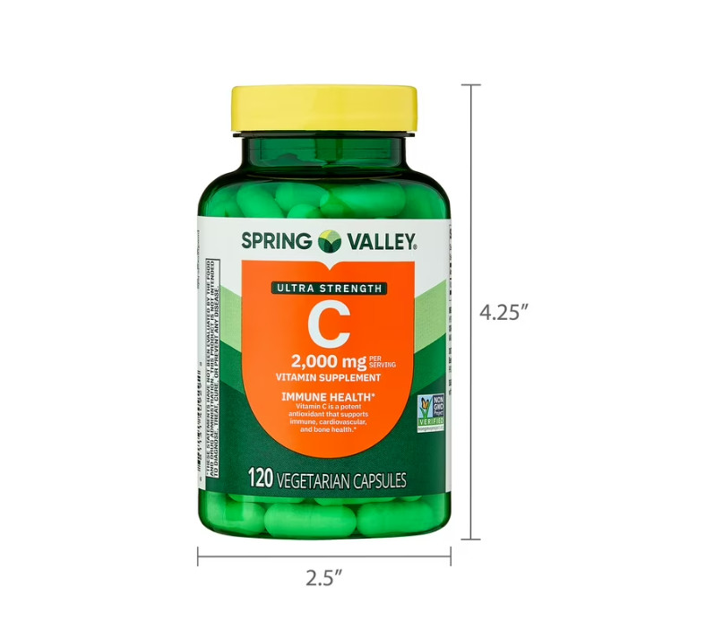 2 PACK Spring Valley Vitamin C Ultra Strength 2000mg 120 Ct Vegetarian Capsules