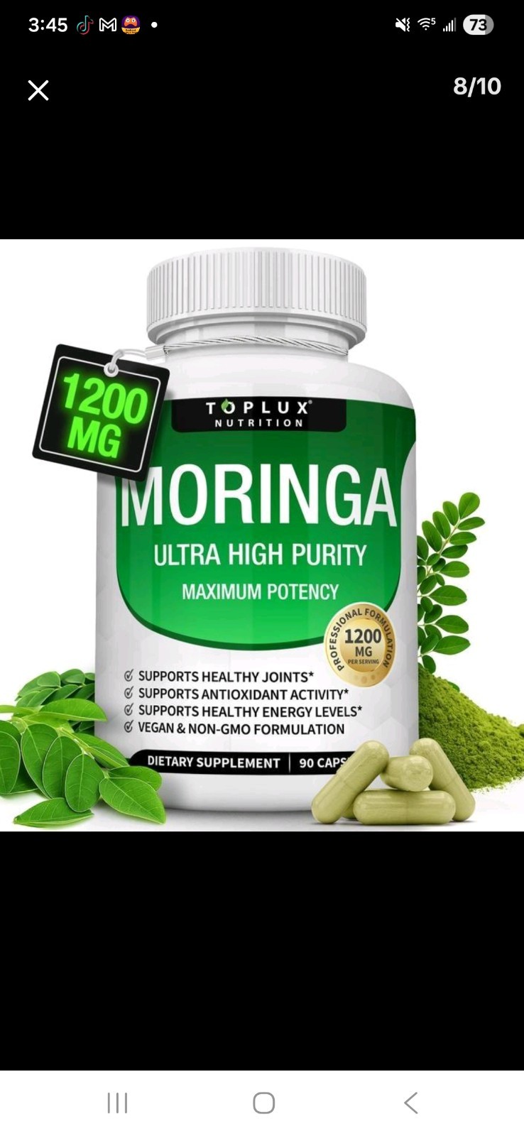 Toplux Nutrition Moringa 1200mg 90 Capsules Vegan Non-GMO Gluten-Free