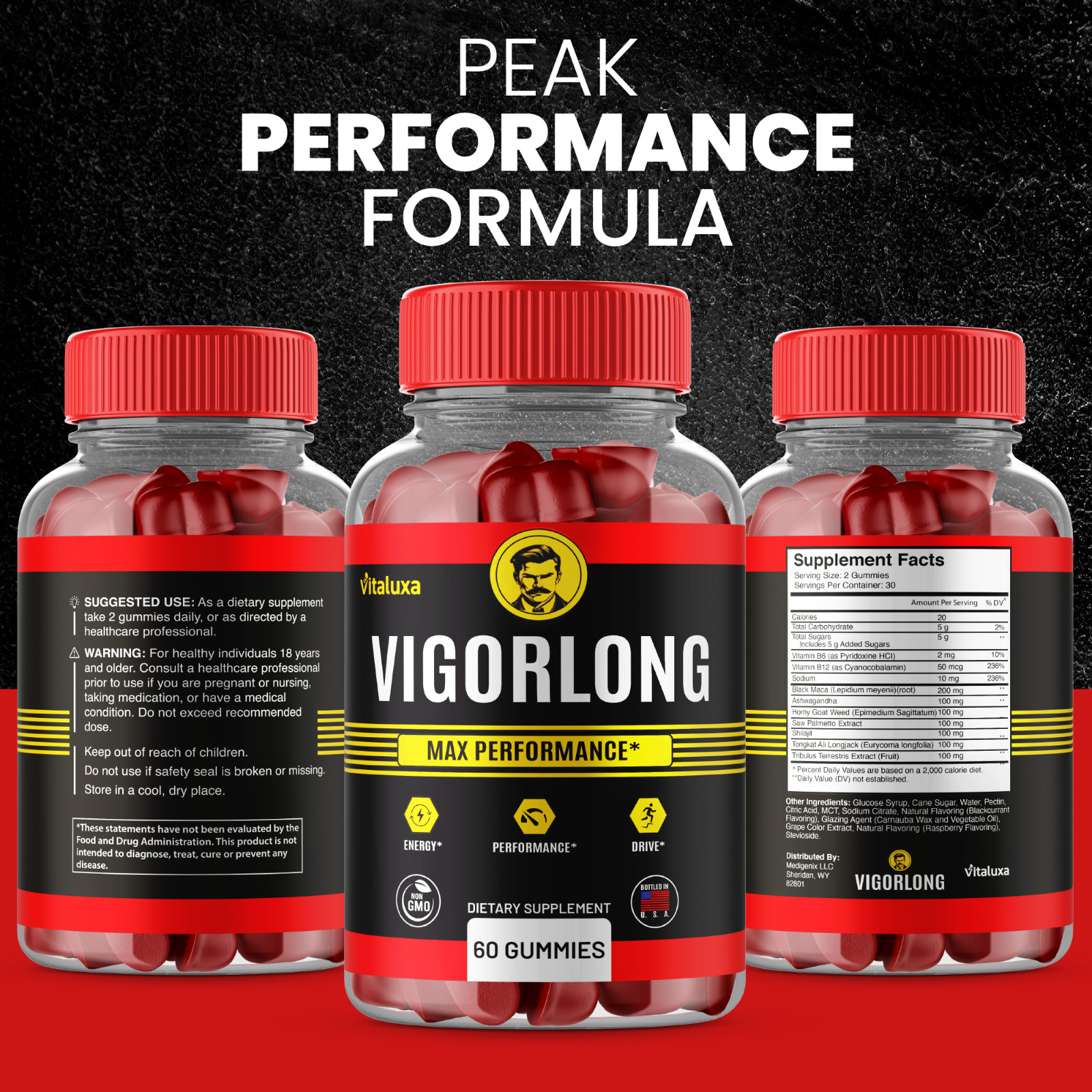 (5 Pack) VigorLong Male Gummies, Vigor Long Advanced Men Performance (300 ct)