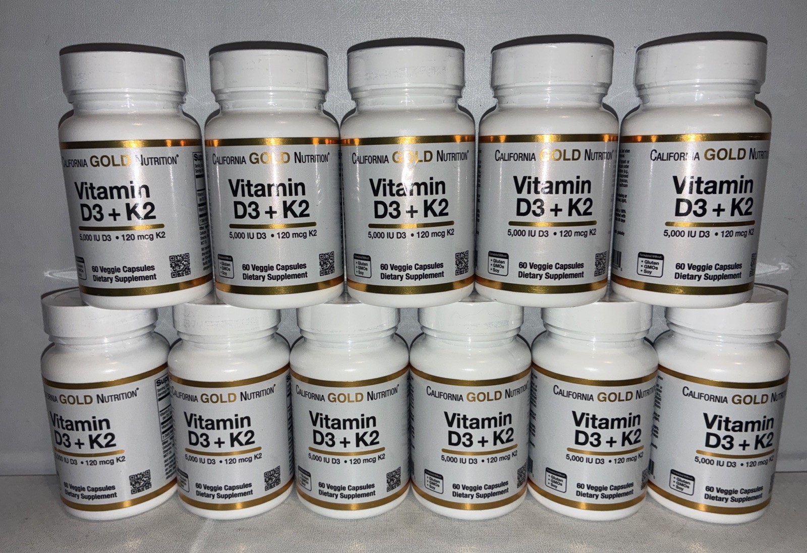 Lot Of 11-California Gold Nutrition Vitamin D3 + K2, 5,000IU, 120mcg K2/ 60 Caps