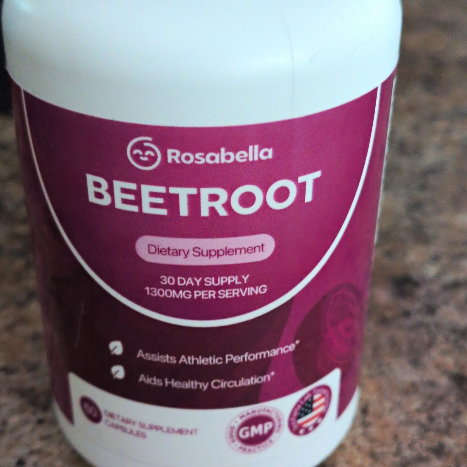 Rosabella Organic Beetroot 1300mg Capsules 60 Ct GMP Athletic Performance
