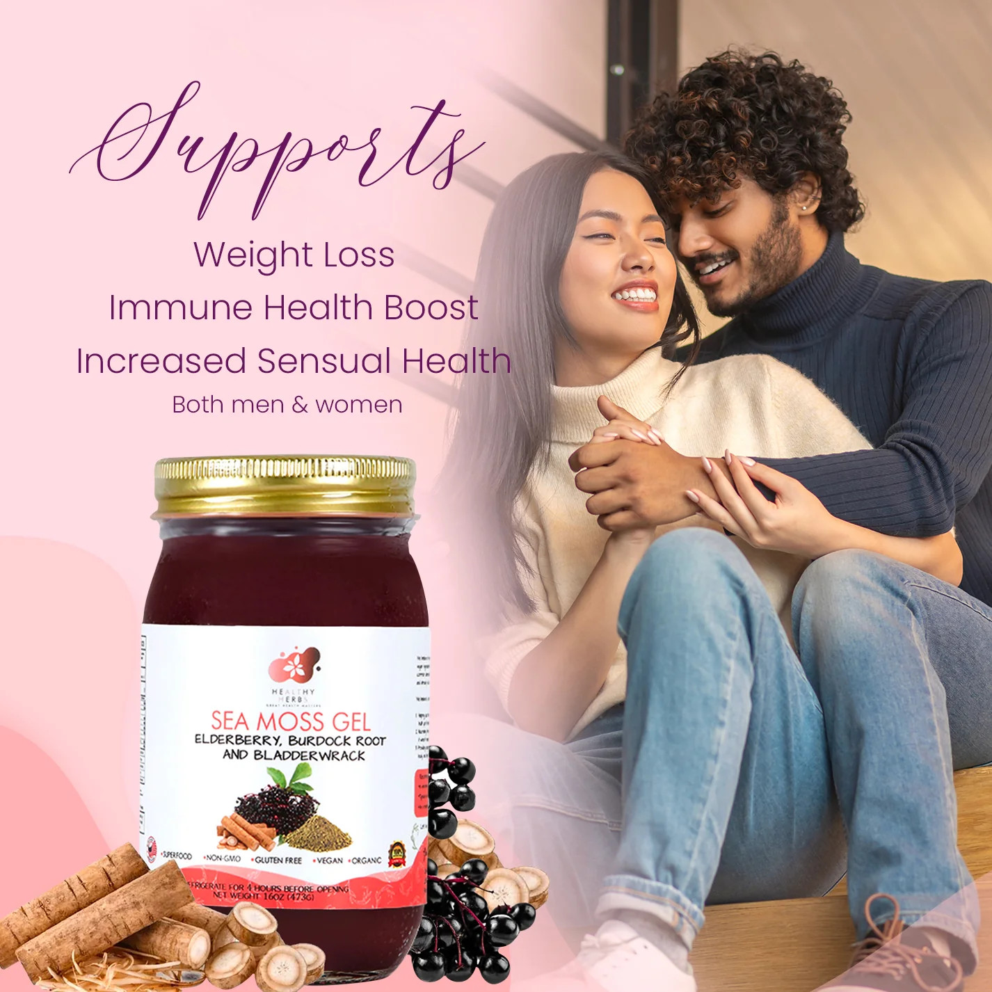 Healthy Herbs | Sea Moss Gel with Elderberry, Burdock Root and Bladderwrack