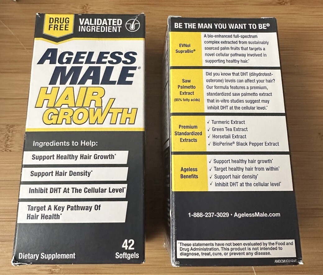 Lot of 2 Ageless Male Hair Growth 84 Softgels Total – Drug Free EXP 05/2025