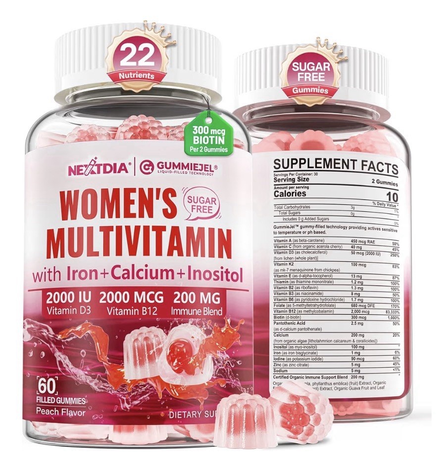 Nextdia Women’s Multivitamin Iron Calcium Inositol D3 B12 Immune Blend 60gummies