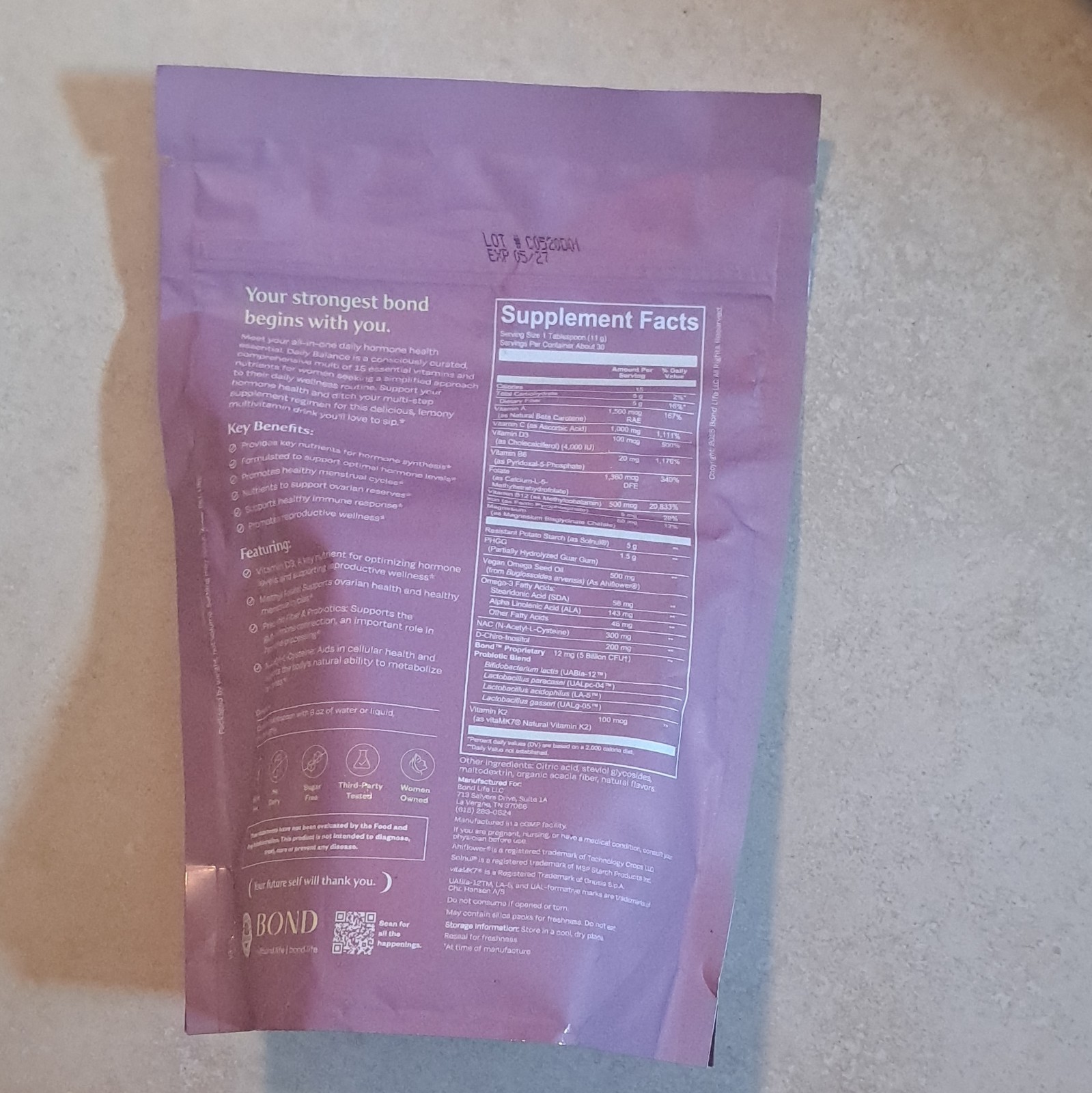 BOND Daily Balance Lemon Powder 11. 6 oz Hormone Balance All-in-one Multi