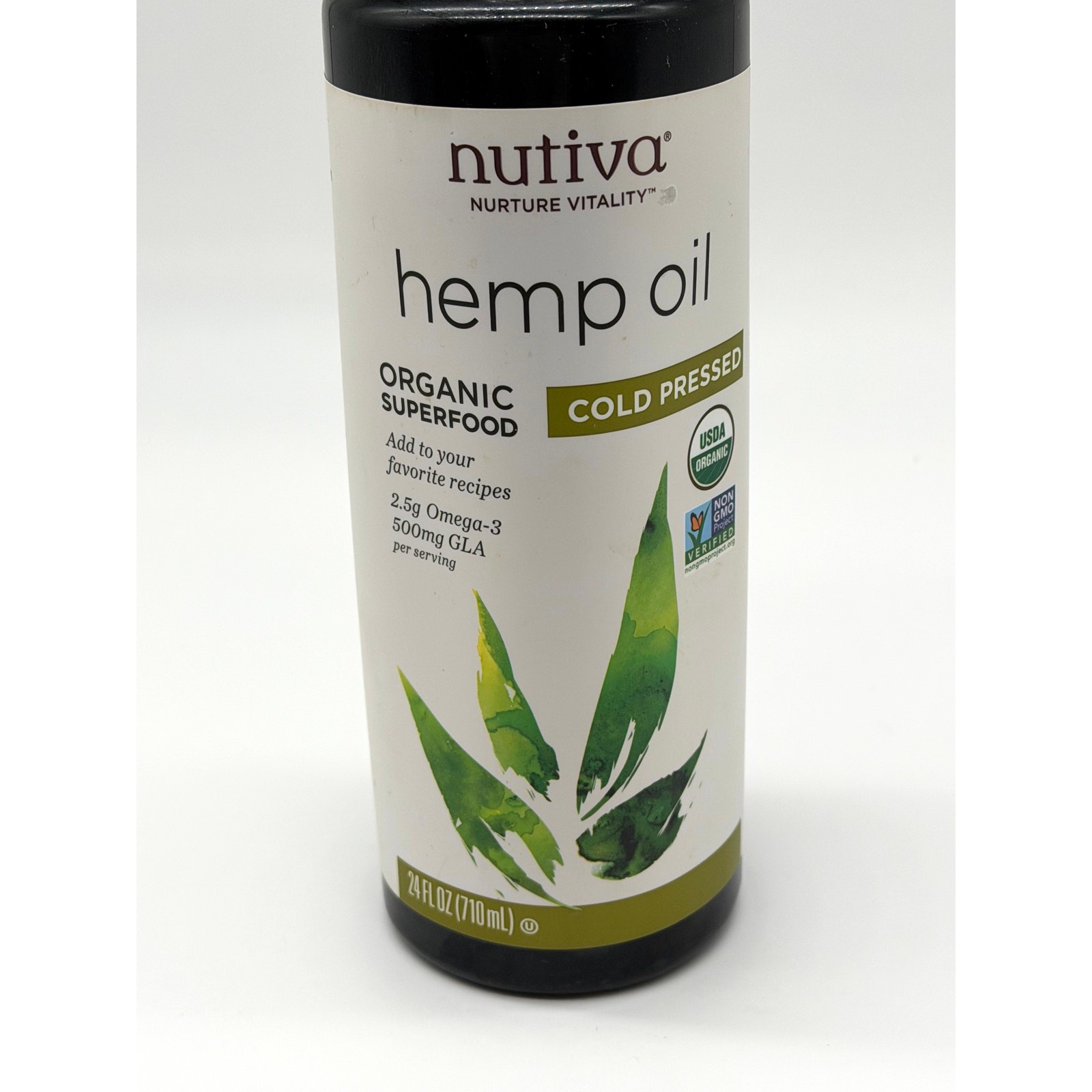 Nutiva Organic Cold Pressed Hemp Oil 24oz Non GMO Vegan Superfood Sealed