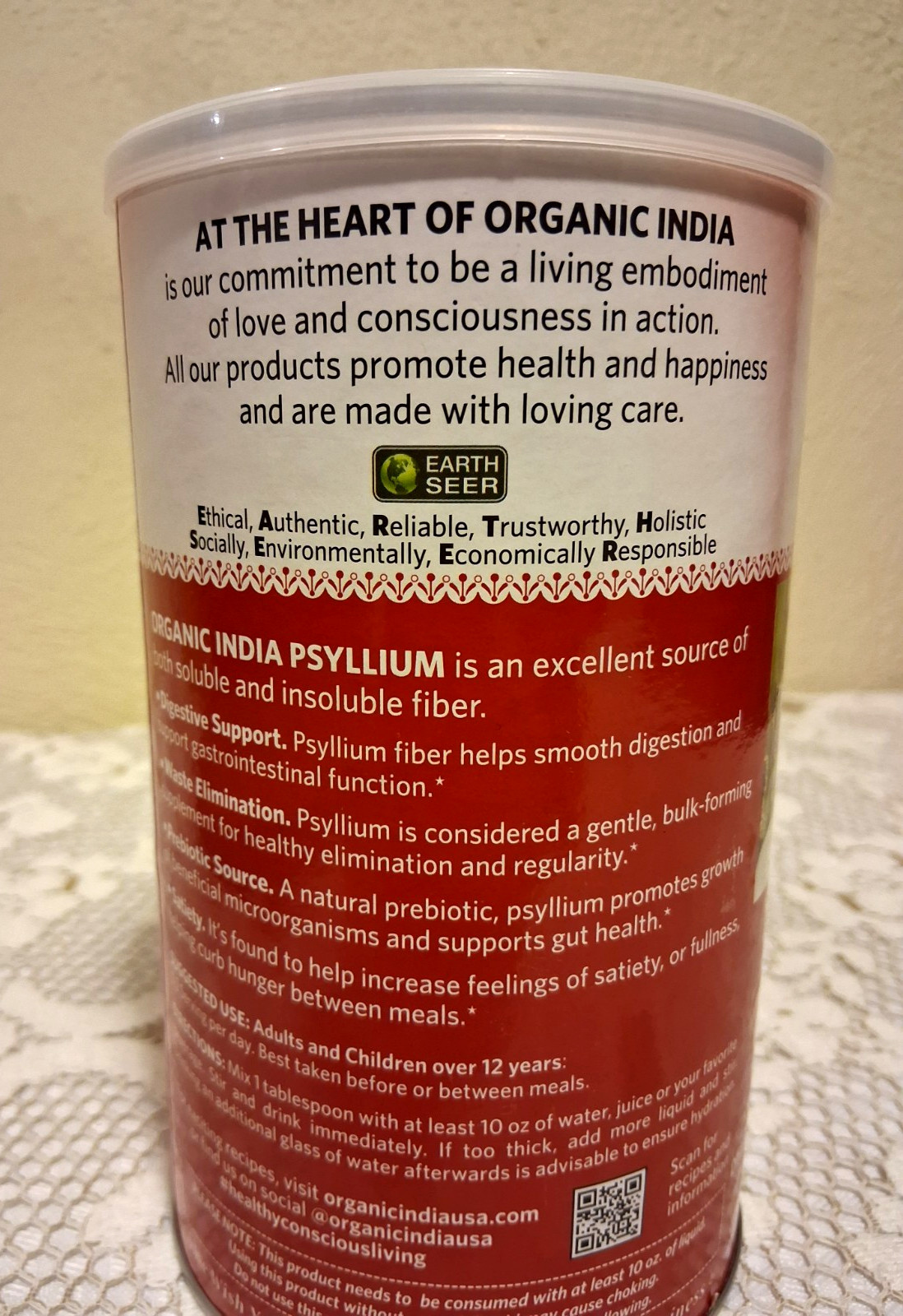 Organic India Psyllium Fiber Whole Husk Fiber Supplement Keto Vegan 12 oz
