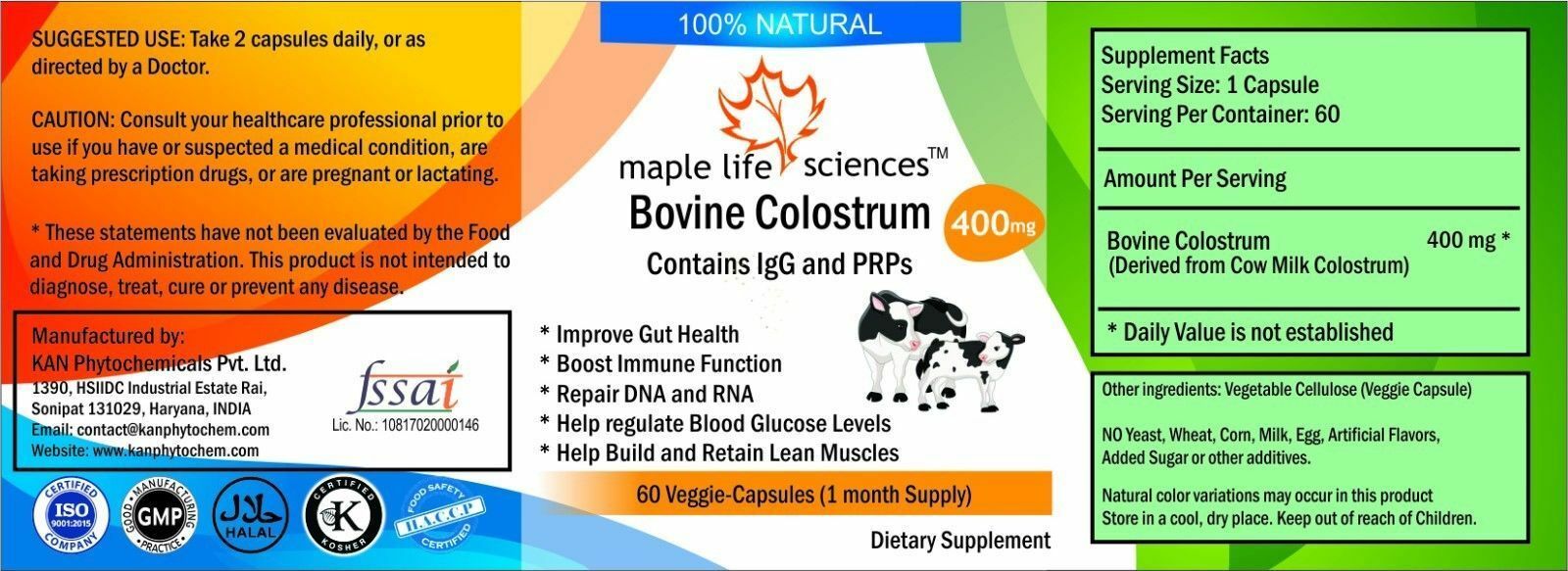 Bovine Colostrum (Cow Milk Colostrum) Capsules – 400mg – AU Stock