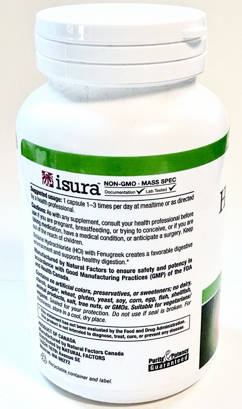 Natural Factors Betaine HCl 500mg + Fenugreek Digestive Support 90 Veg EXP04/28