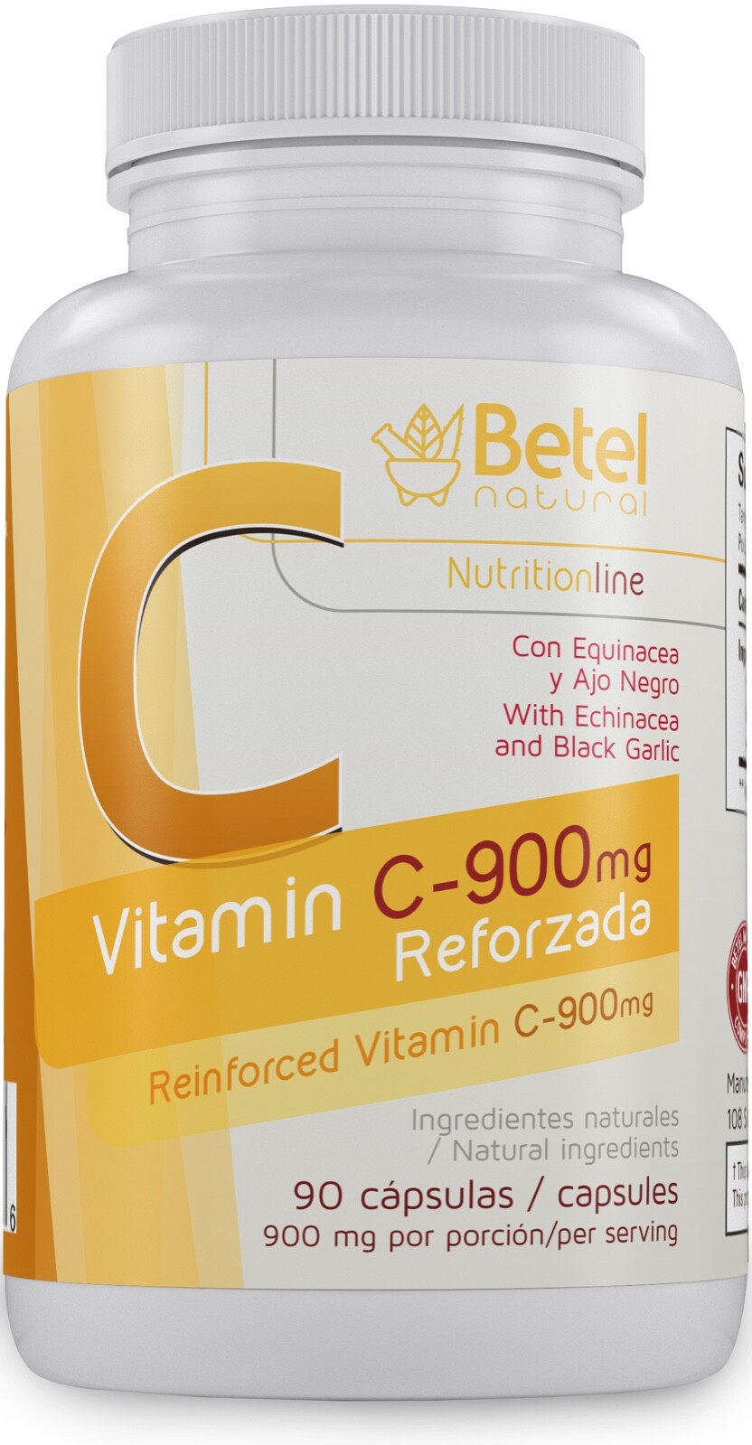 Premium Vitamin C 900 mg Plus Echinacea & Black Garlic by Betel Natural – 90 Cap