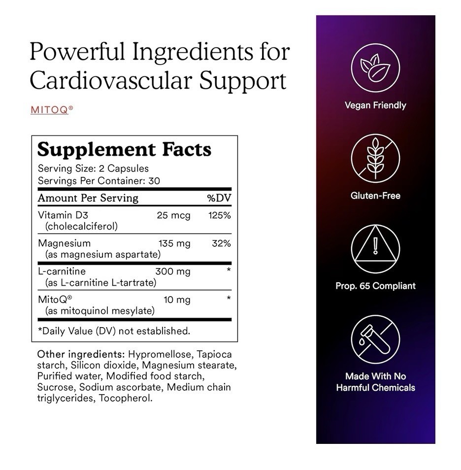 MitoQ For Cell Vitality + Heart Cellular Dietary Supplement Blood Flow 90capsule