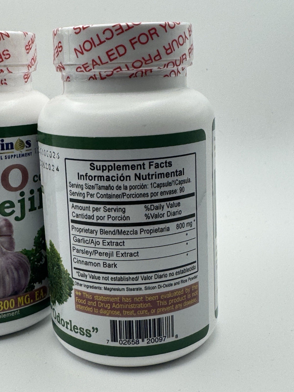 Yerbas Finas Odorless Garlic & Parsley Supplement 800 mg 90 Capsules