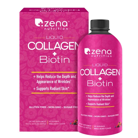 Zena Liquid Collagen + Biotin 30oz 90 Servings Mixed Berry Collagen EXP:08/27