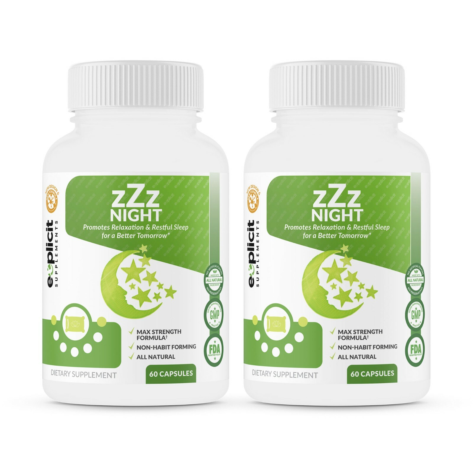 zZz Night Natural Sleep Aid – Promotes Relaxation & Restful Sleep – 2 Pack