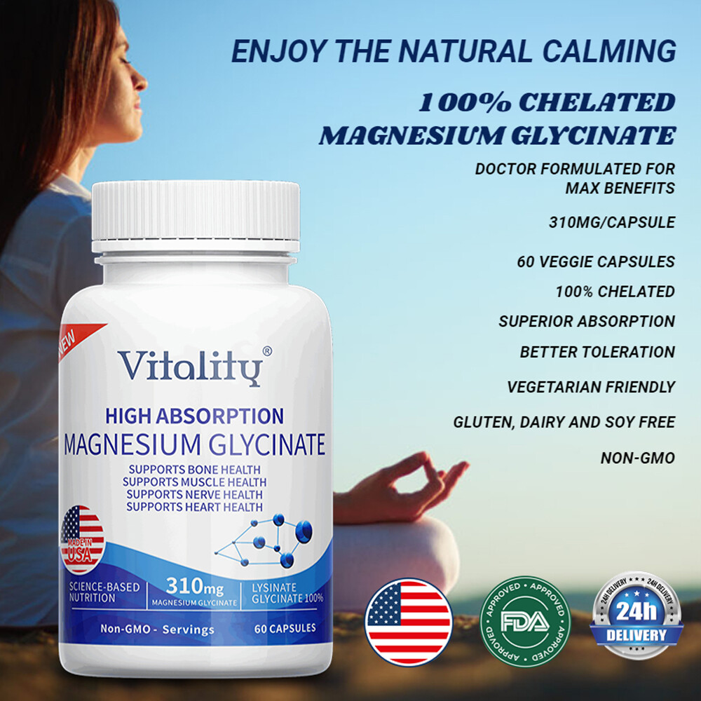 310MG High Absorption Magnesium Glycinate For Sleep, Stress Relief Support Bone